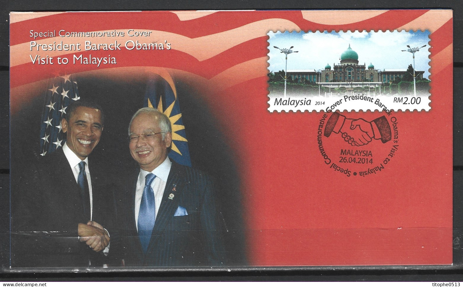 MALAISIE. Enveloppe Commémorative De 2014. Obama. - Malaysia (1964-...)