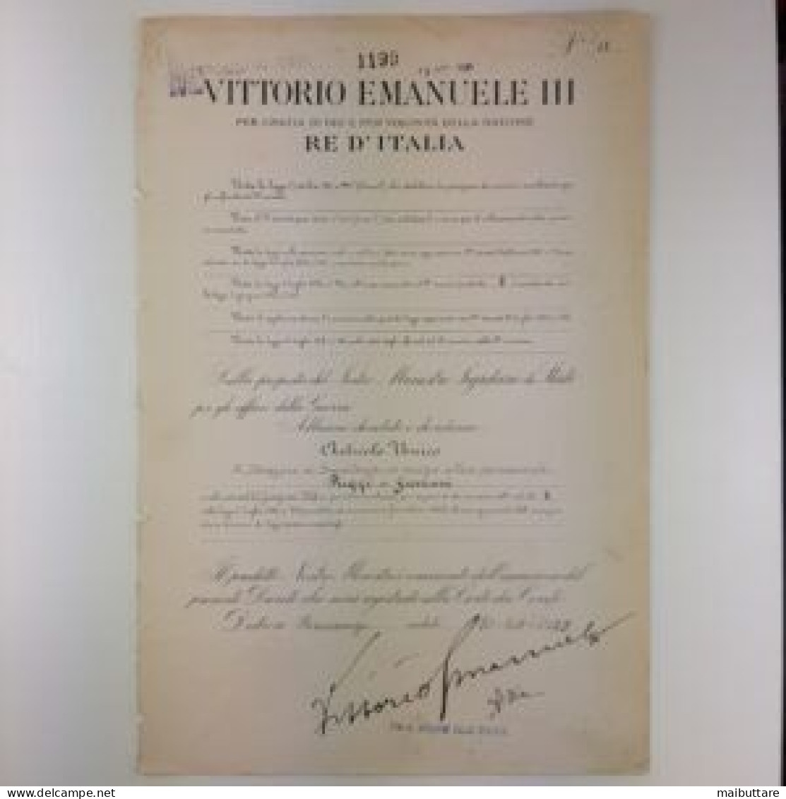 Decreto Firmato Da Vittorio Emanuele III Re D’Italia E Dal Generale Armando Diaz - Décrets & Lois