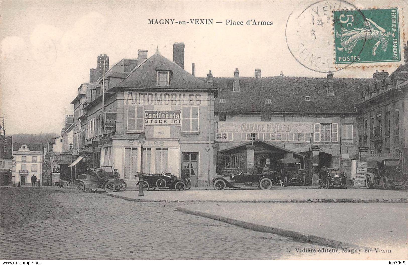 MAGNY-en-VEXIN (Val-d'Oise) - Place D'Armes - Garage Automobiles R. Viard - Voyagé 1915 (2 Scans) Charenton 10 R Mouquet - Magny En Vexin