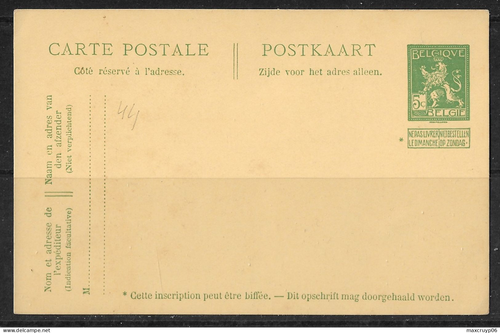 Carte Postale 44 ( 5 C Vert ) - Briefkaarten 1909-1934
