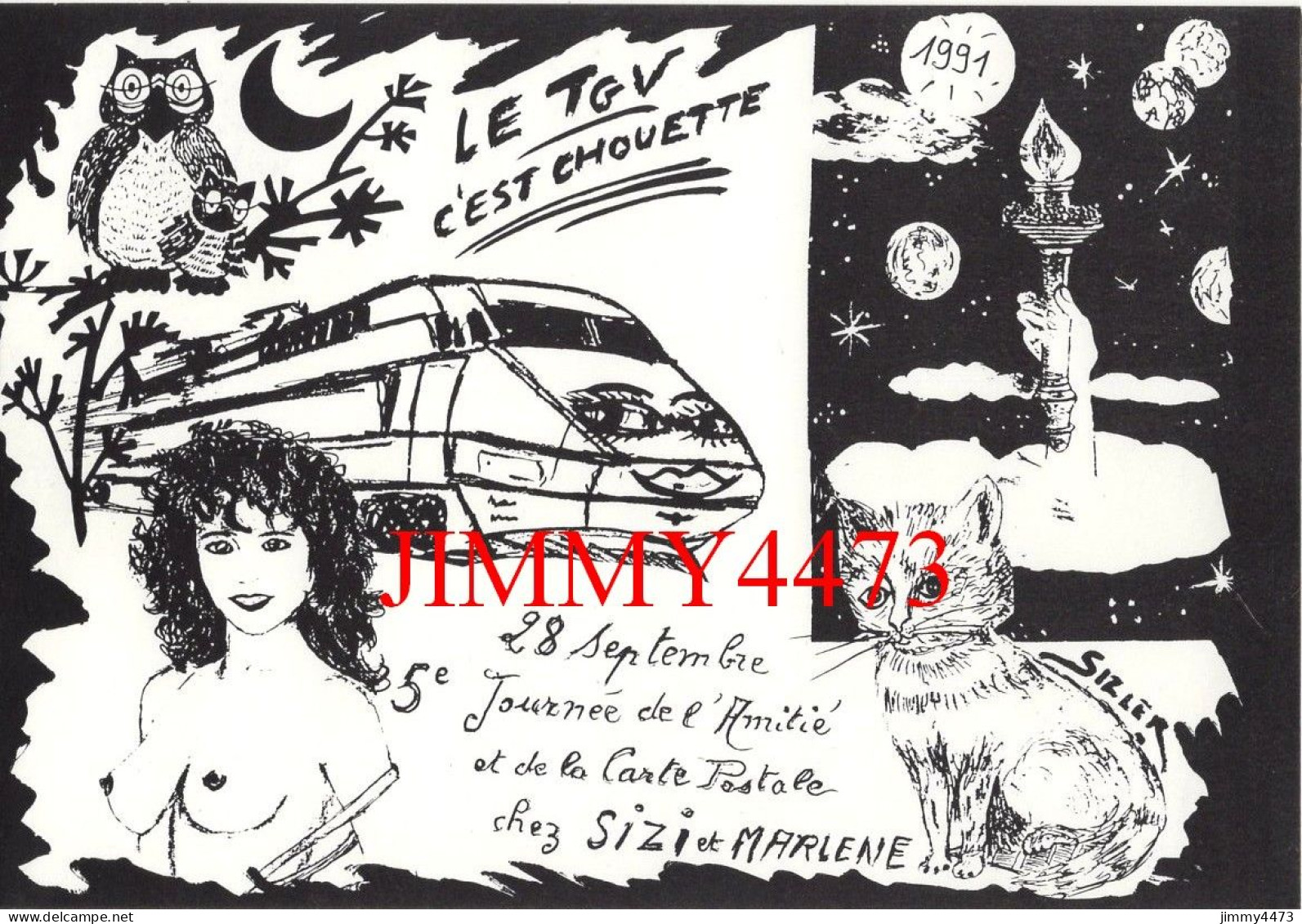 CPM - Le TGV C'est Chouette - 5è Journée De L'amitié Chez Sizi 1991 - Illust. J.C. Sizier Tirage Limité 150 Ex. N° 113 - Bolsas Y Salón Para Coleccionistas