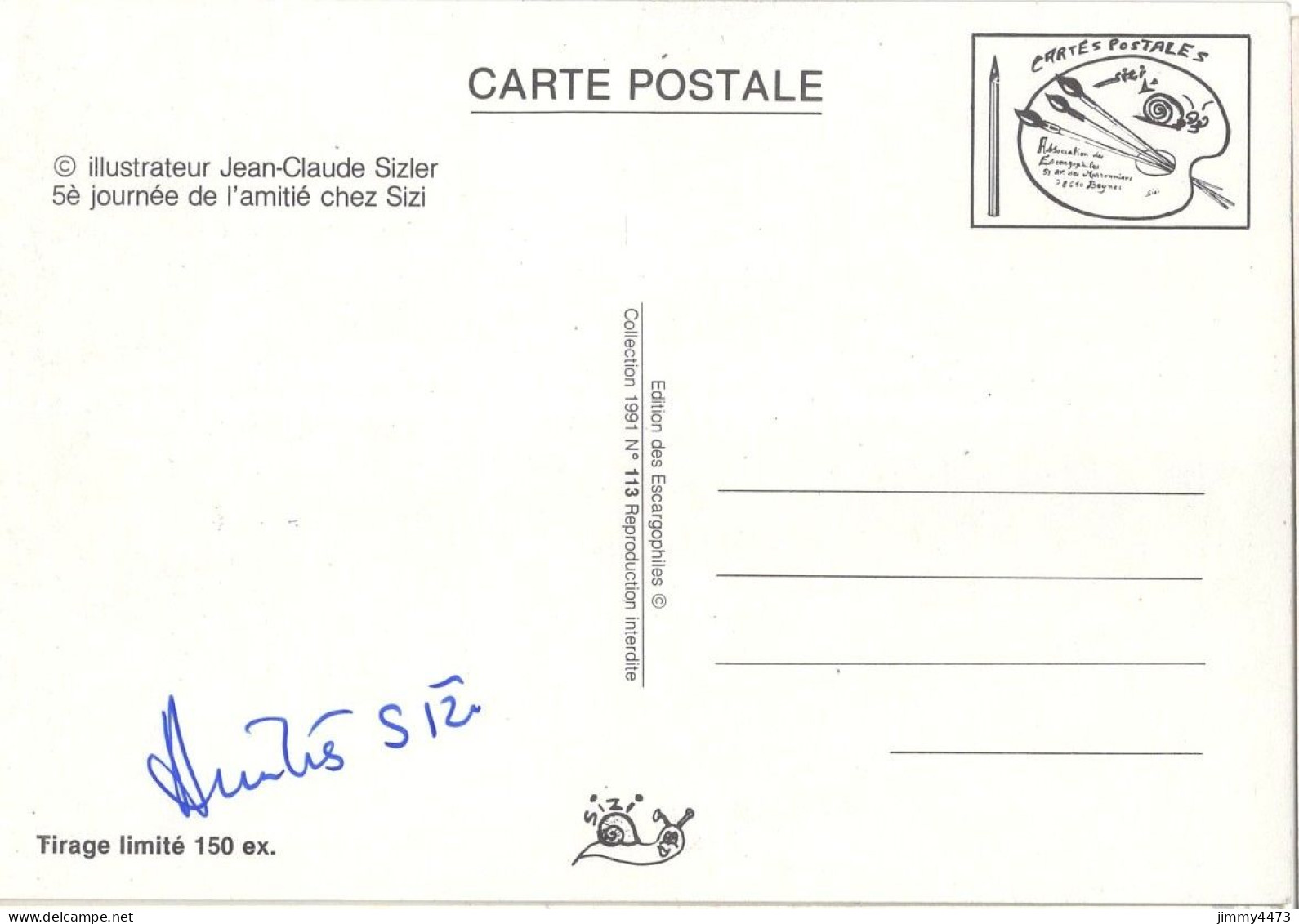CPM - Le TGV C'est Chouette - 5è Journée De L'amitié Chez Sizi 1991 - Illust. J.C. Sizier Tirage Limité 150 Ex. N° 113 - Bolsas Y Salón Para Coleccionistas