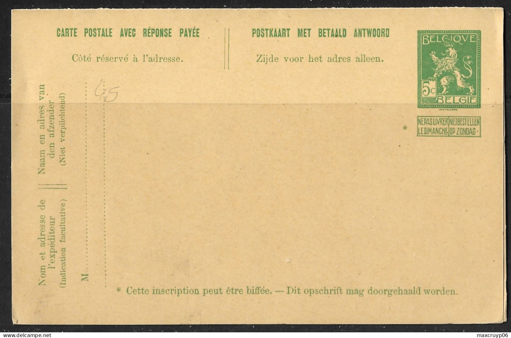 Carte Postale 45 ( 5 + 5 C ) - Postkarten 1909-1934