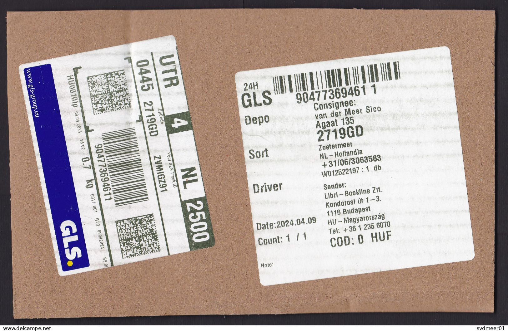 Hungary: Parcel Fragment (cut-out) To Netherlands, 2024, Label GLS Private Courier Service (minor Damage, See Scan) - Covers & Documents