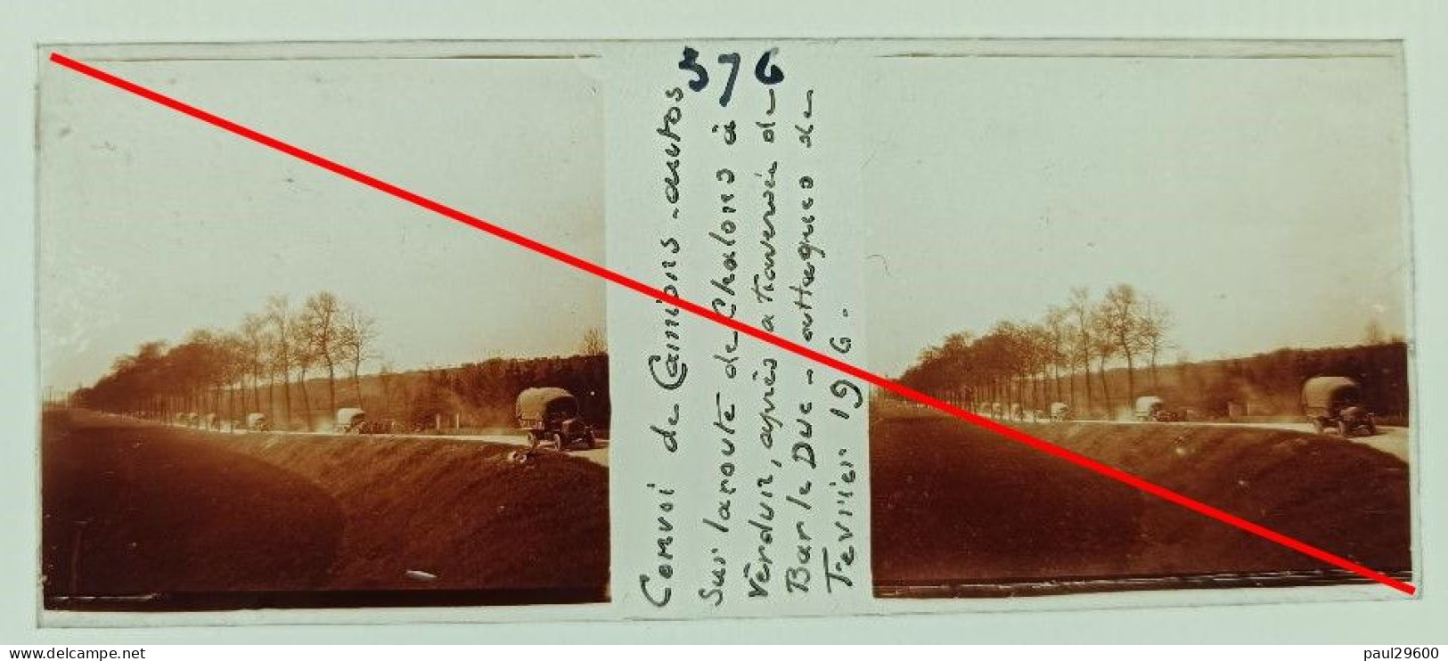 Photo Sur Plaque De Verre, Guerre 14/18, Meuse, Camions Autos, Route De Chalons à Verdun, Traversé De Bar Le Duc, 1916. - Glasdias