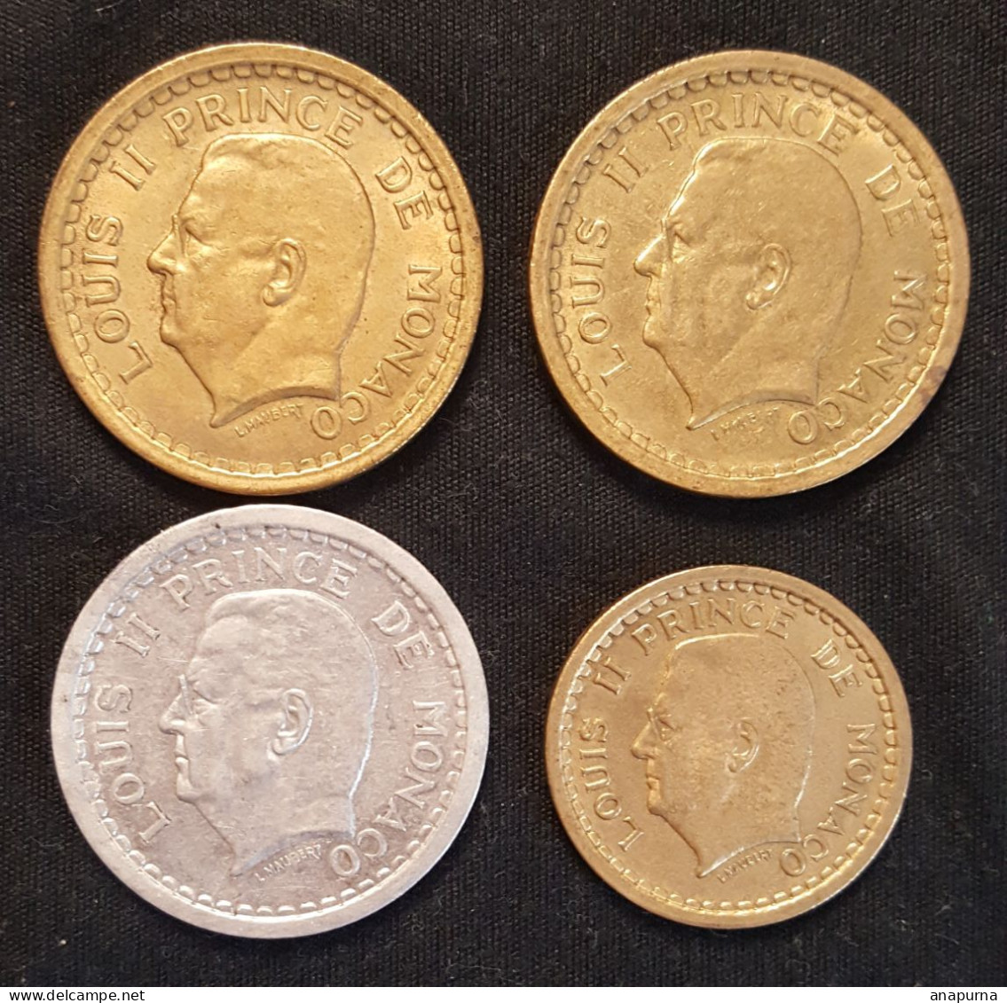 4 PIECES MONACO : 3 De 2F Louis II Et Une De 1F Louis II - 1922-1949 Louis II.