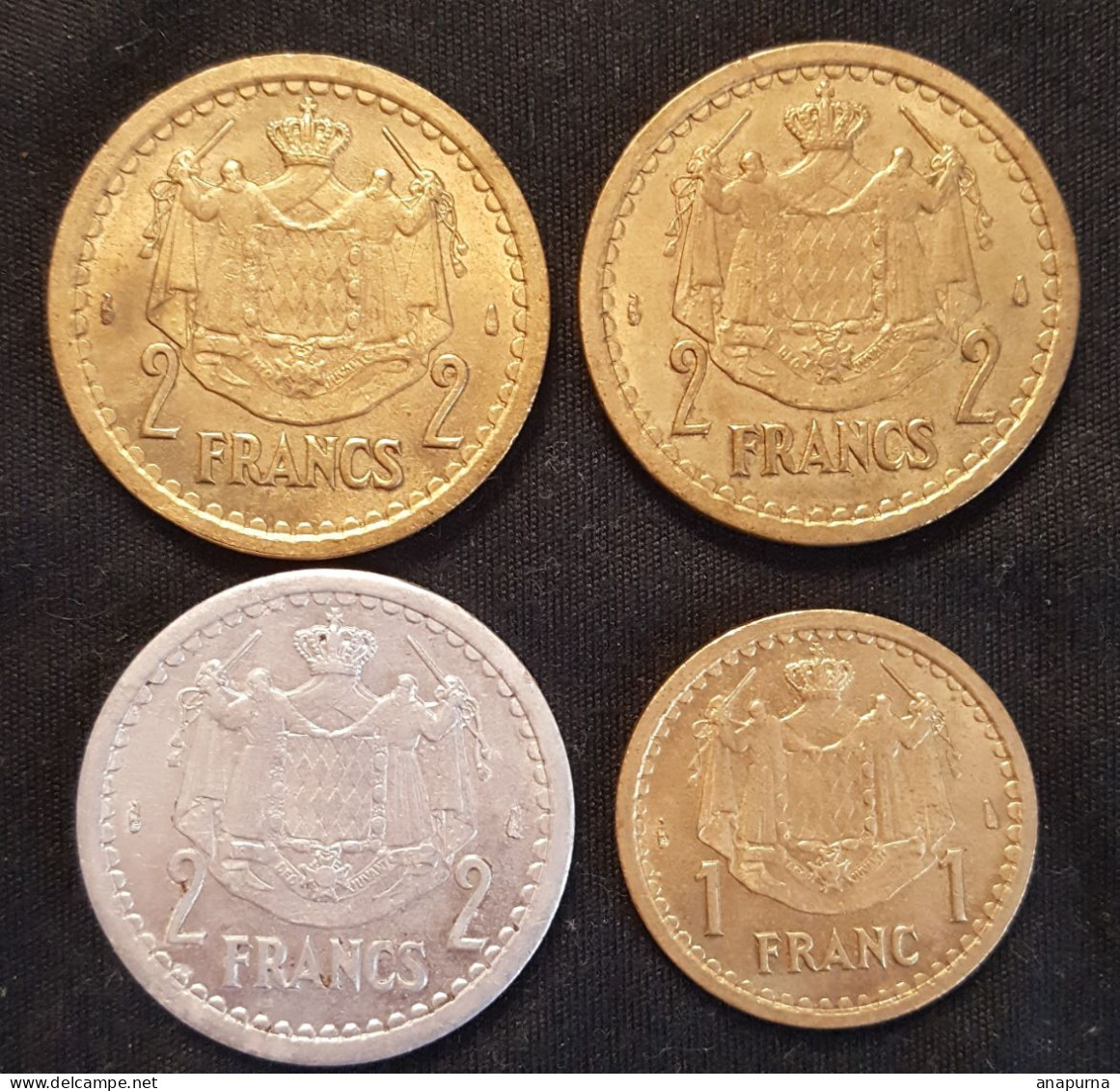 4 PIECES MONACO : 3 De 2F Louis II Et Une De 1F Louis II - 1922-1949 Luigi II