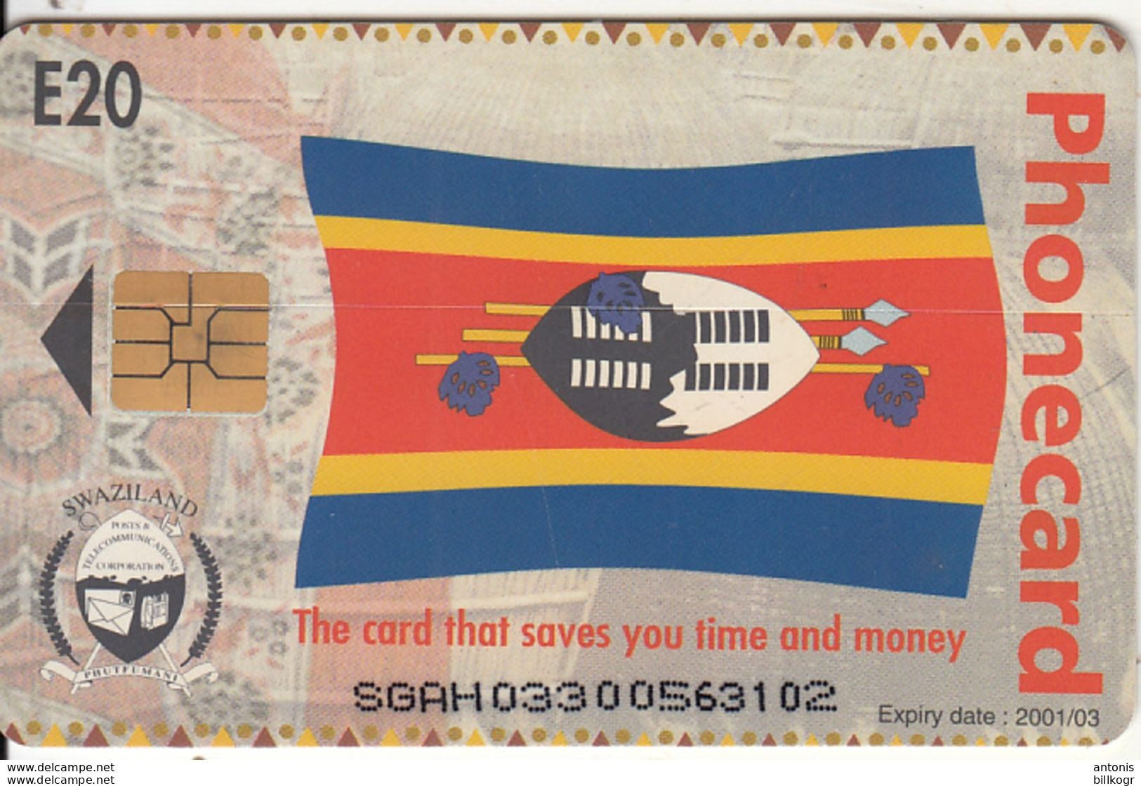 SWAZILAND(chip) - Cultural Village, Flag, Exp.date 03/01, Used - Swasiland