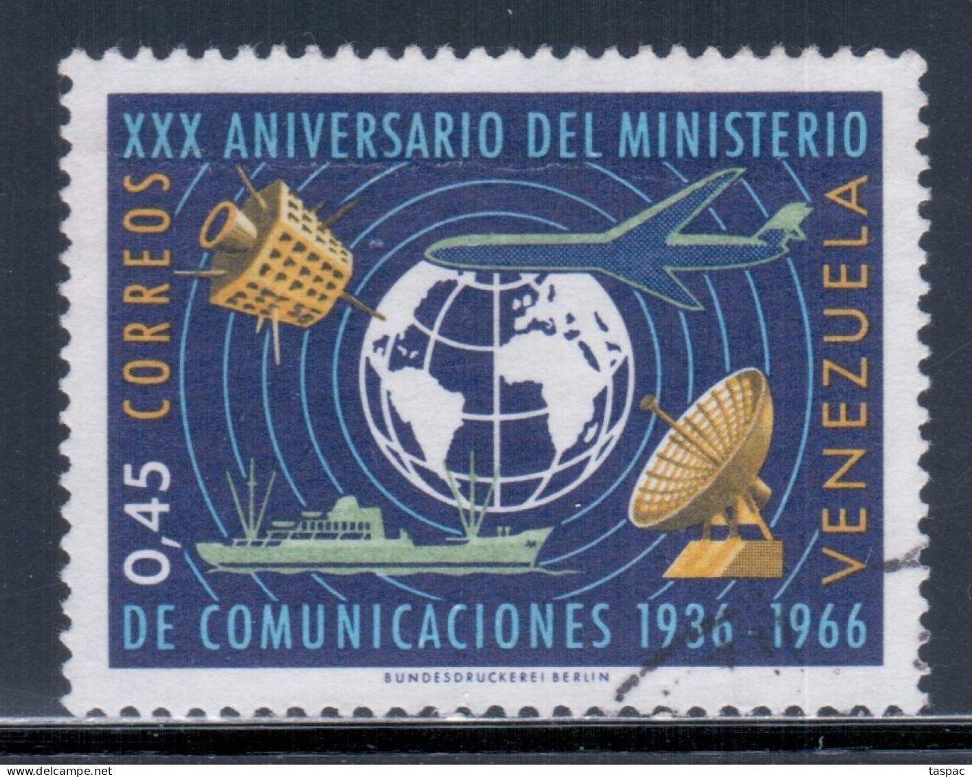 Venezuela 1966 Mi# 1697 Used - Ministry Of Communications, 30th Anniv. / Space - Sud America