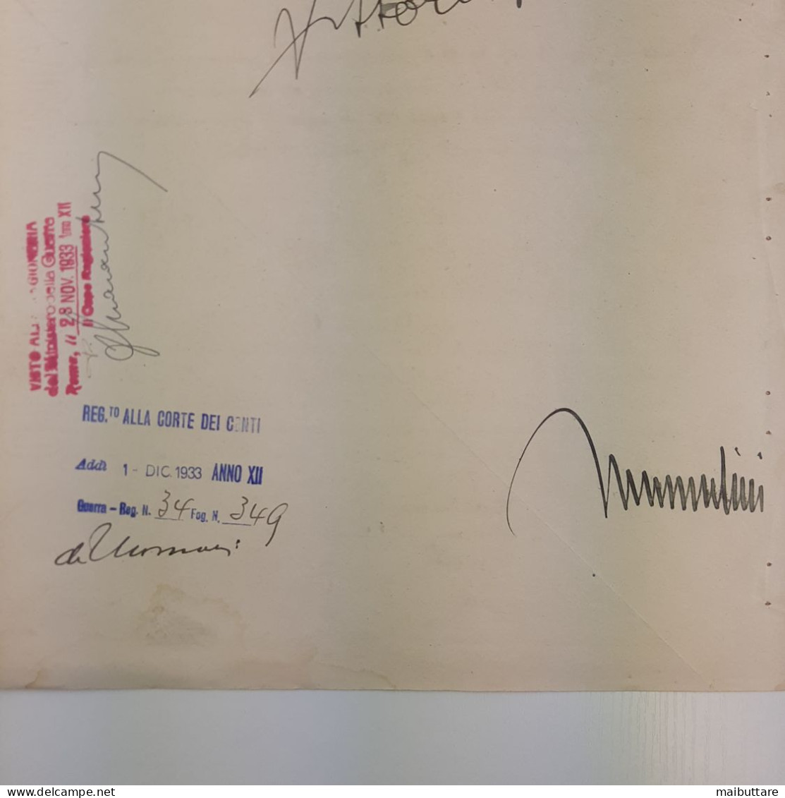 Decreto Firmato Da Vittorio Emanuele III Re D’Italia E Controfirmato Da Mussolini - Décrets & Lois