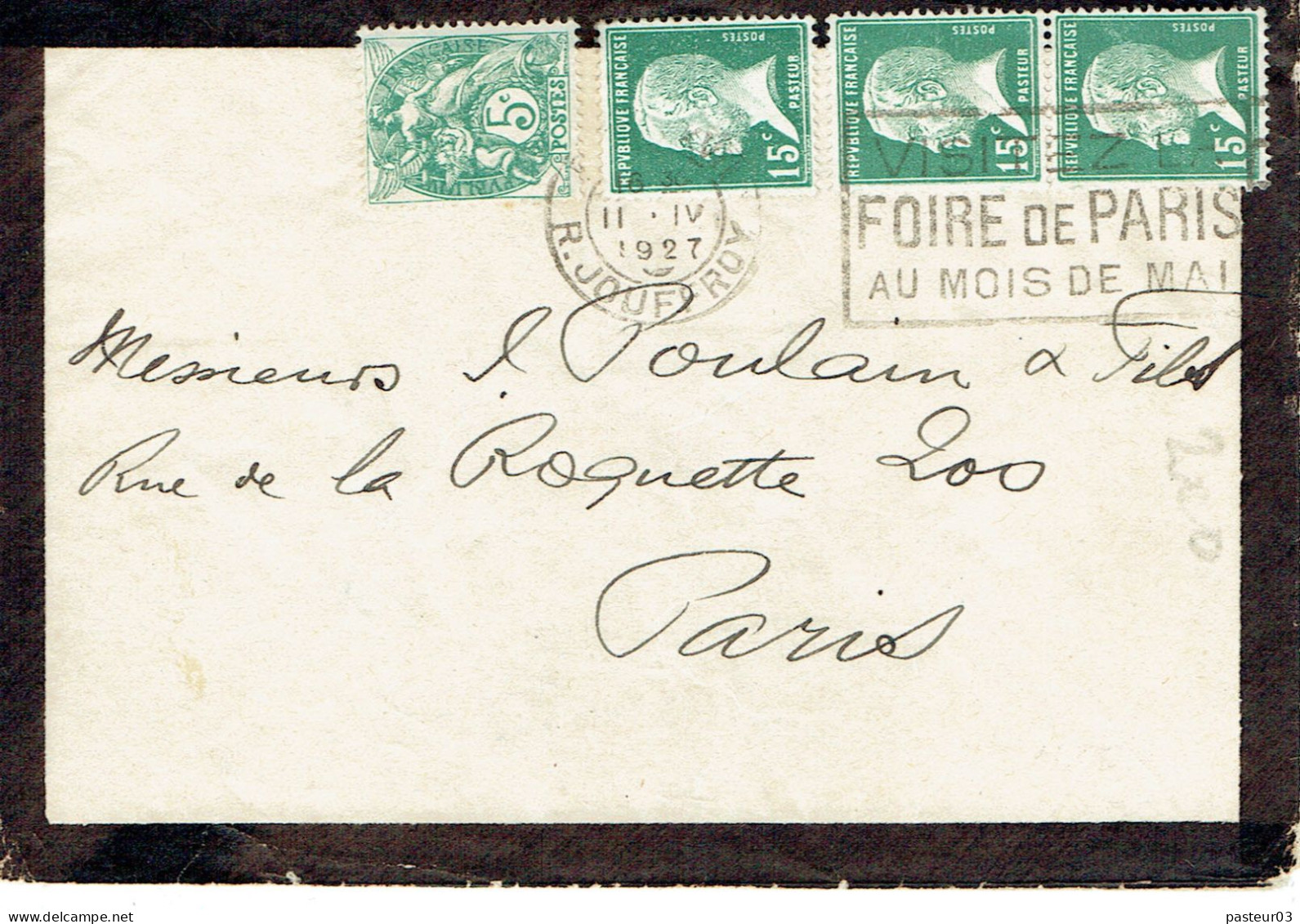 Tarifs Postaux France Du 09-08-1926 (08) Pasteur N° 171 15 C. X 3 + 5 C. Blanc  LSI 11-04-1927 - 1922-26 Pasteur