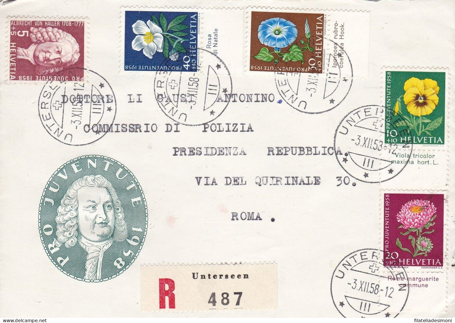 1958 SVIZZERA, Zum. PJ 173/177 Serie Completa Su Lettera - Autres & Non Classés