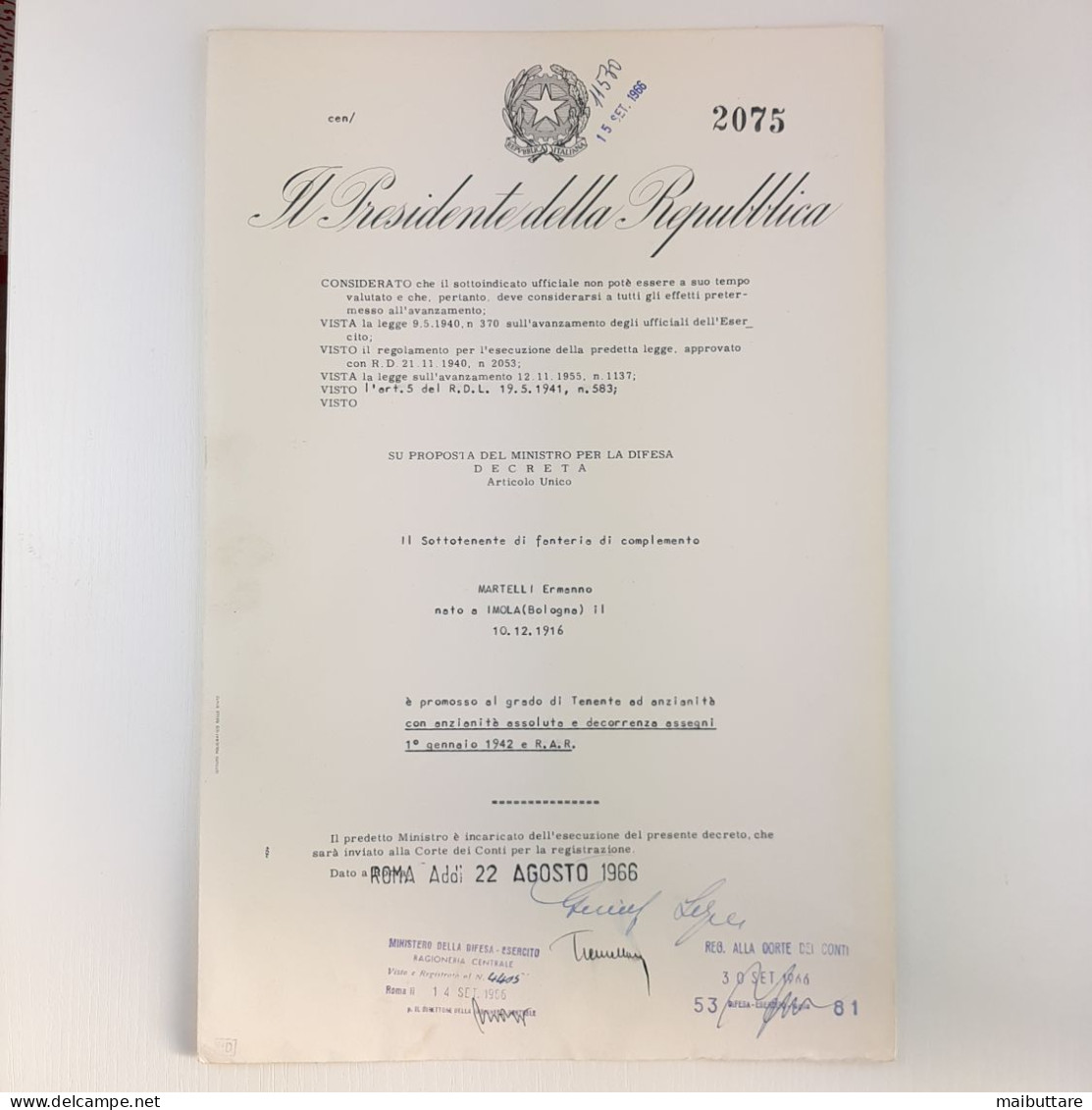 Decreto Numero 371 Il Presidente Della Repubblica Autografato Da Segni E Tremelloni E Dal Presidente Della Repubblica - Decrees & Laws