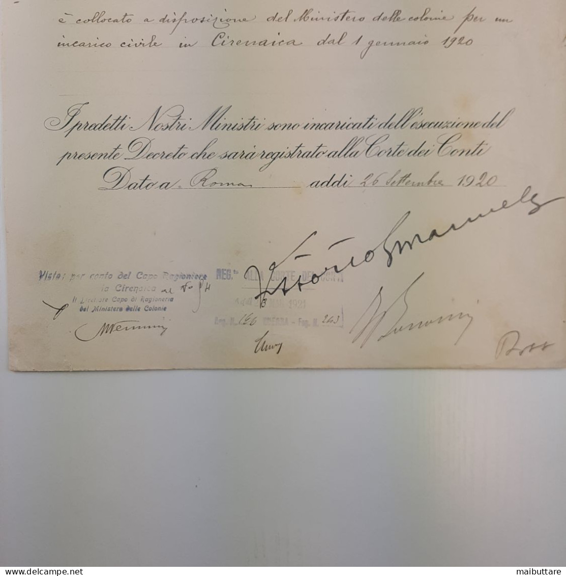 Decreto Firmato Da Vittorio Emanuele III Re D’Italia - Gesetze & Erlasse