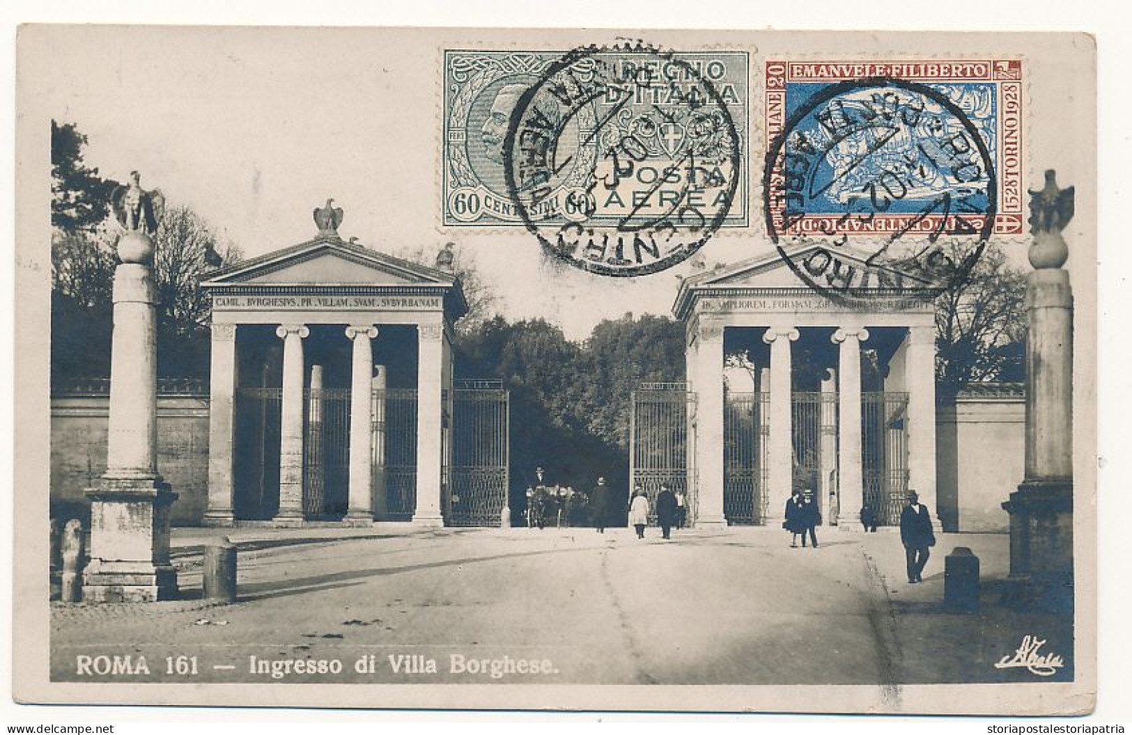 1928 ROMA POSTA AEREA CARTOLINA X MILANO 0,60 PA + 0,20 EMANUELE FILIBERTO - Airmail