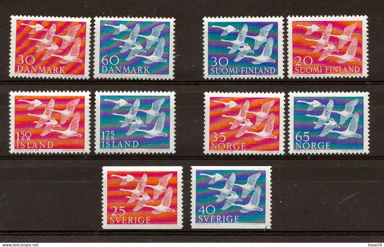 1956 Norden GIRI DEL NORD  - CIGNI  Giro Di 10 Valori: Danmark Island Norge Sverige Finland MNH** SWANS - Nuovi