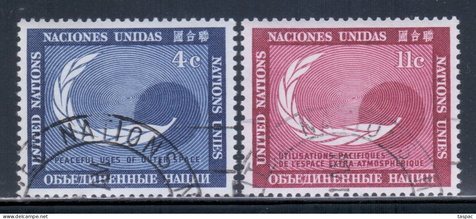 UN / New York 1962 Mi# 122-123 Used - Honoring The Committee On Peaceful Uses Of Outer Space - Amérique Du Nord