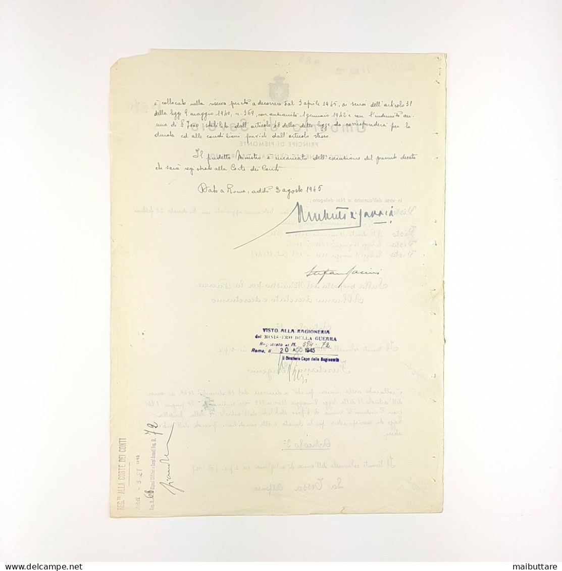 Lettera Dattiloscritta Firmata Da Dino Alfieri Sottosegretario Di Stato Per L'nterno - Datata 6 Aprile 1931 - Decretos & Leyes