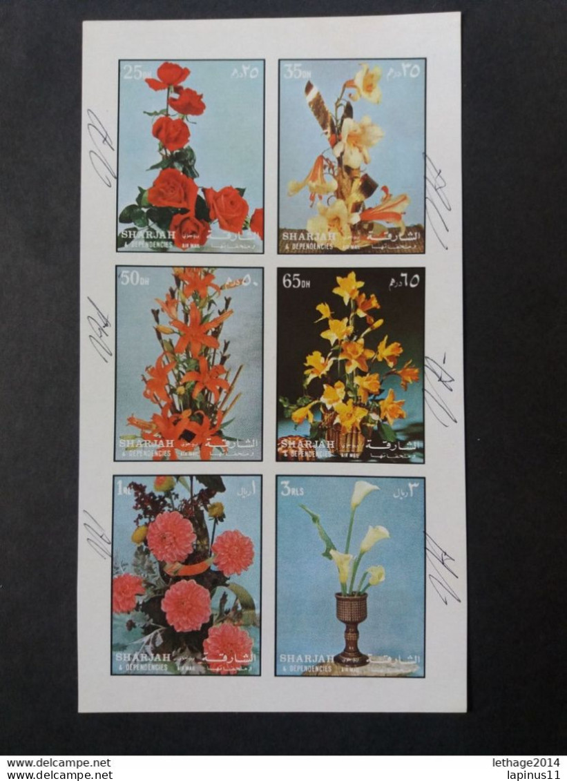 Emirati Arabi الإمارات العربية المتحدة Sharjah 1972 Flowers Cat Michel 1210/15 Cancellation Of Issue MNH SPECIMEN IMPERF - Umm Al-Qiwain