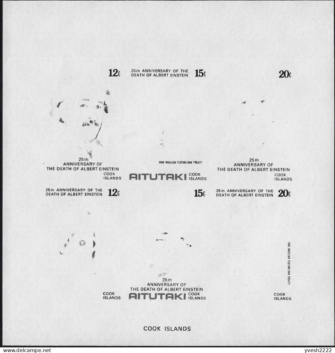 Aitutaki 1980 Y&T BF 29. 6 Essais De Couleurs Offset. Albert Einstein E=mc²   Main Stoppant Les Essais Nucléaires - Albert Einstein