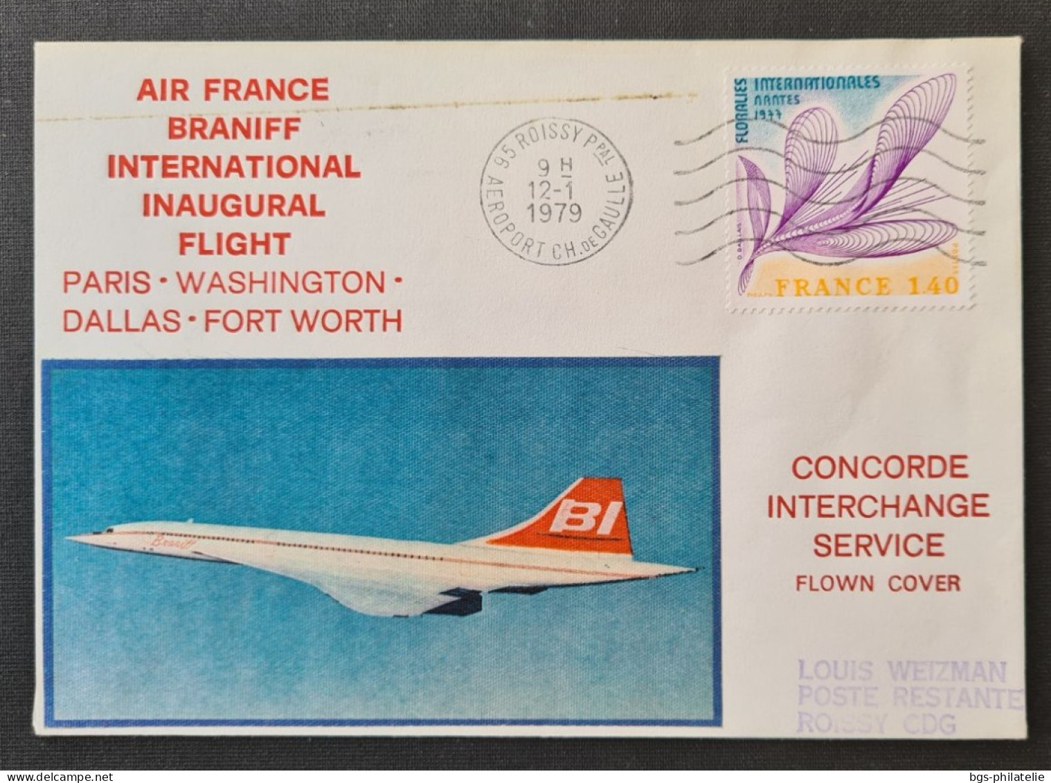 Concorde,  PARIS- WASHINGTON  - DALLAS  - FORT  WORTH Le 12/1/1979. - Concorde