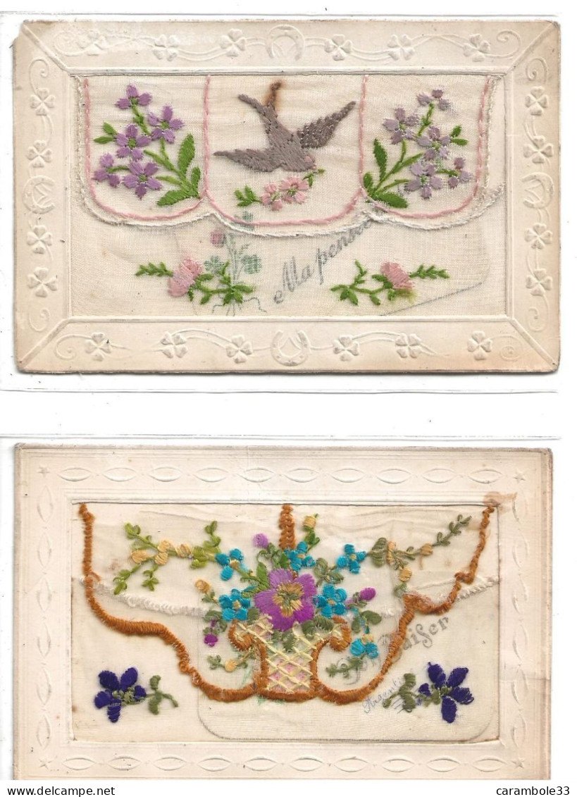 CPA   Brodées  Fleurs   Hirondelle    Belle Carte  Circulée  (1329) - Brodées