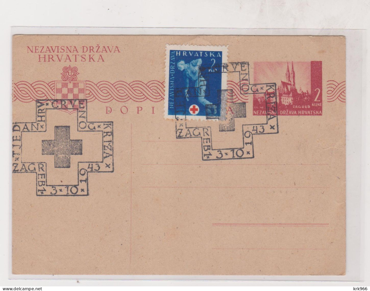 CROATIA WW II, Zagreb 1943 Red Cross Nice Postal Stationery - Croazia