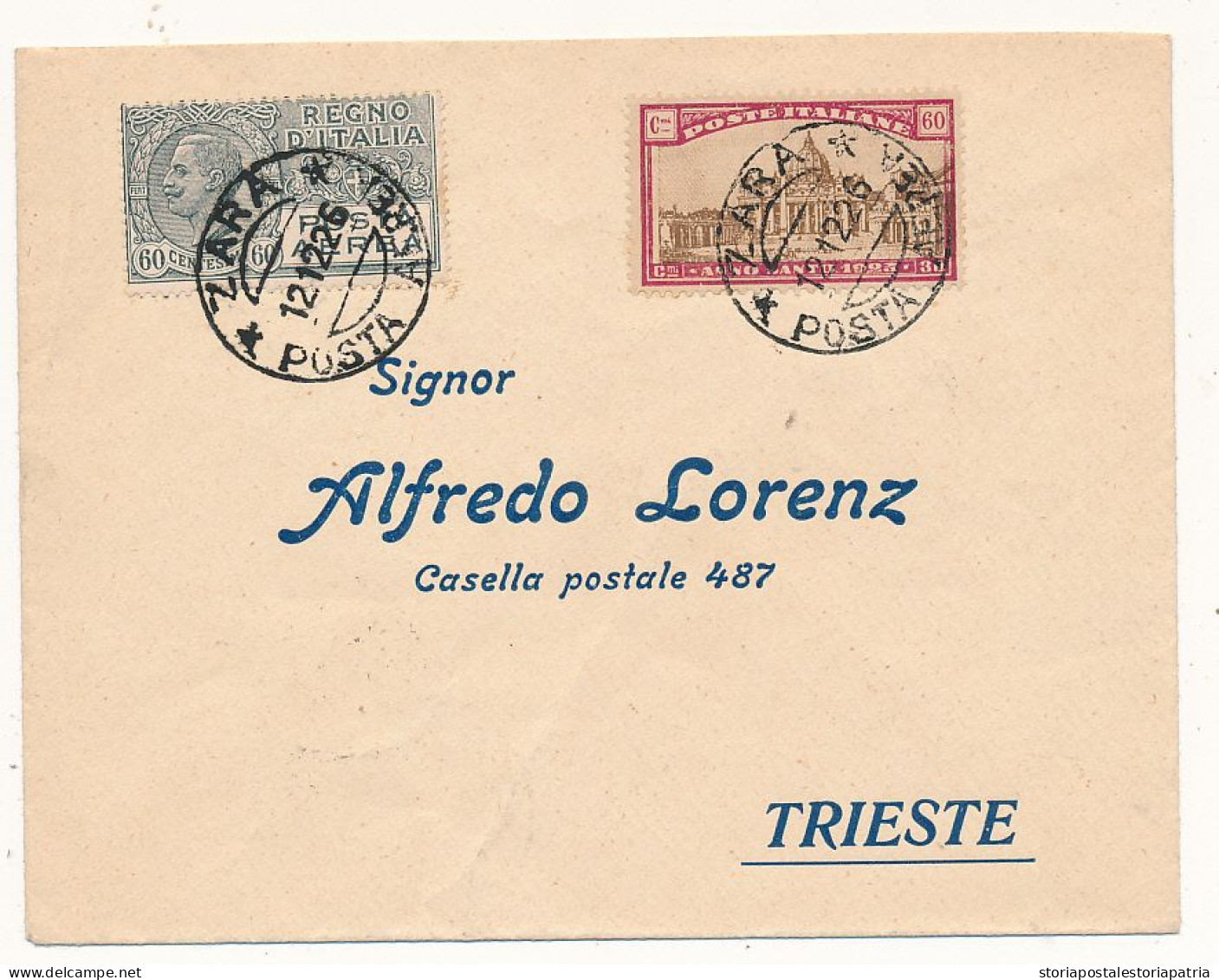 1926 ZARA POSTA AEREA AEREOGRAMMA X TRIESTE 0,60 PA + GEMELLO 0,60 ANNO SANTO - Airmail