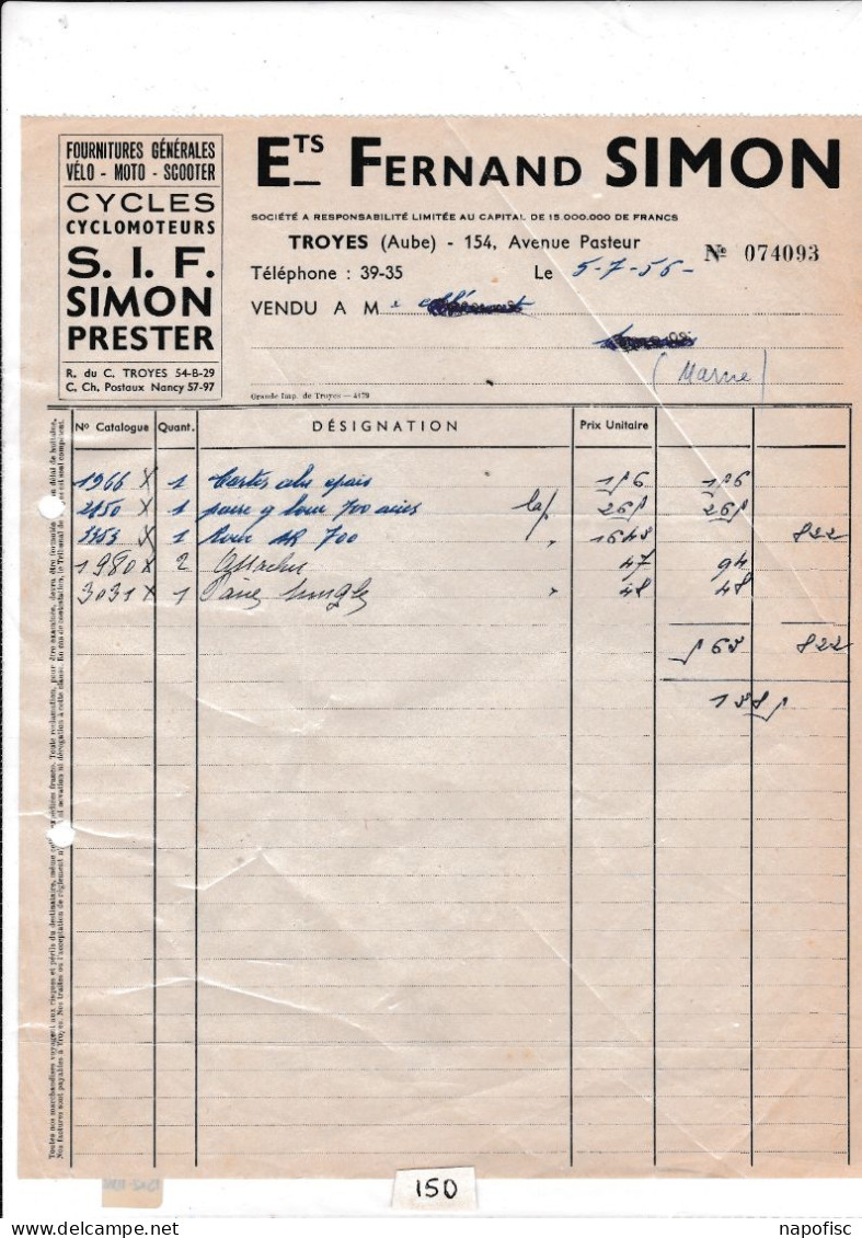 10-F.Simon..Cycles, Cyclomoteurs..Troyes...(Aube)....1956 - Transportmiddelen
