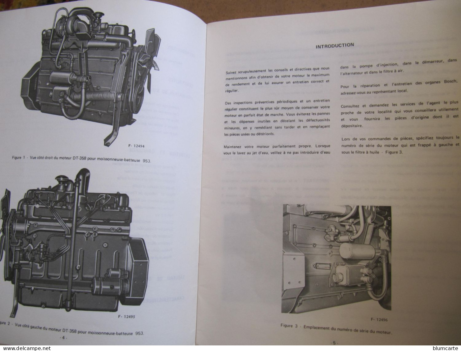 LIVRET D'ENTRETIEN - MOTEURS DIESEL DT 358 POUR MOISSONNEUSE 9 5 3 - INTERNATIONAL HARVESTER FRANCE 1978 - Landbouw