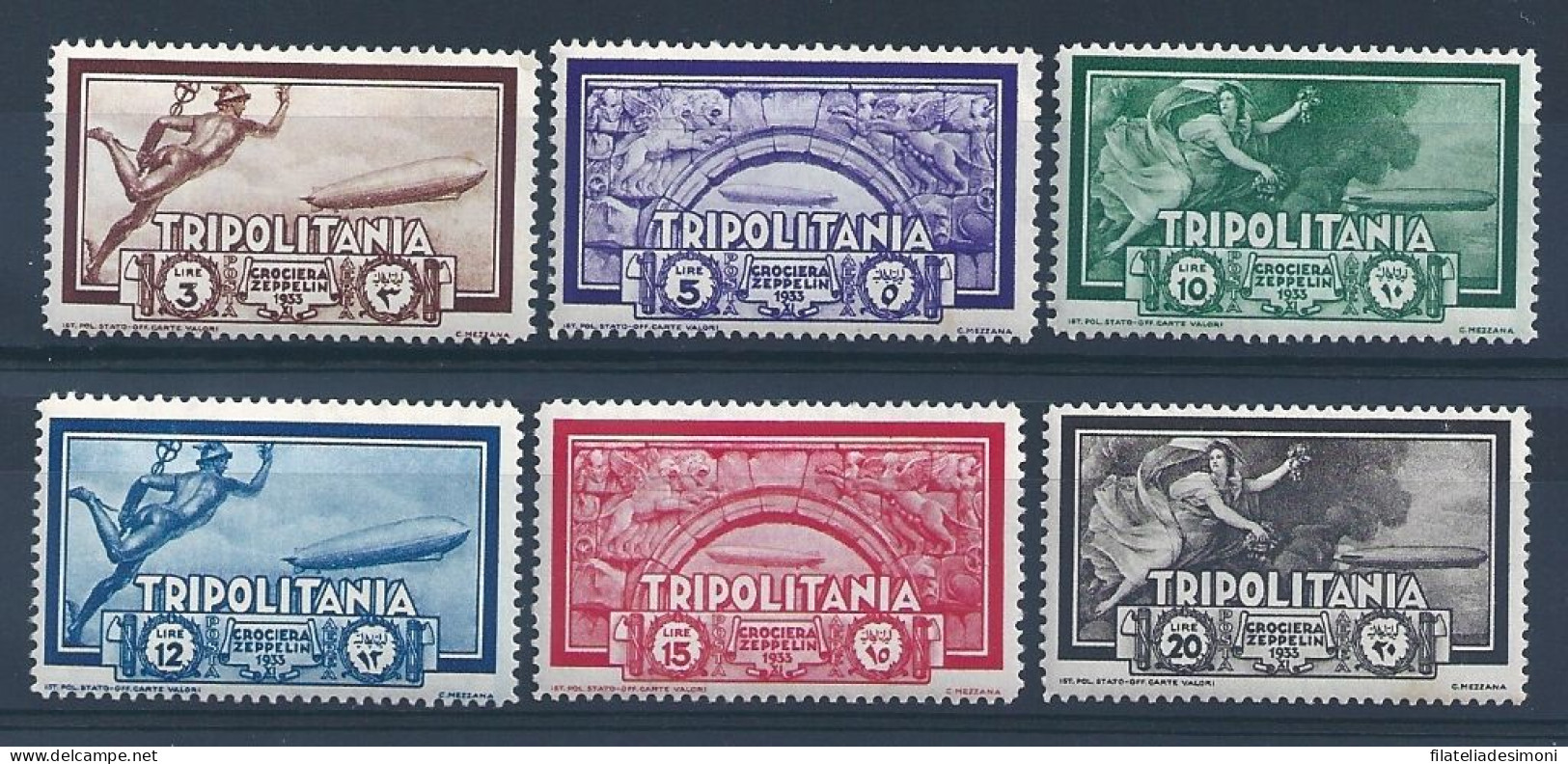 1933 TRIPOLITANIA, Posta Aerea N. 22/27 - Zeppelin - 6 Valori, MNH** - Tripolitaine