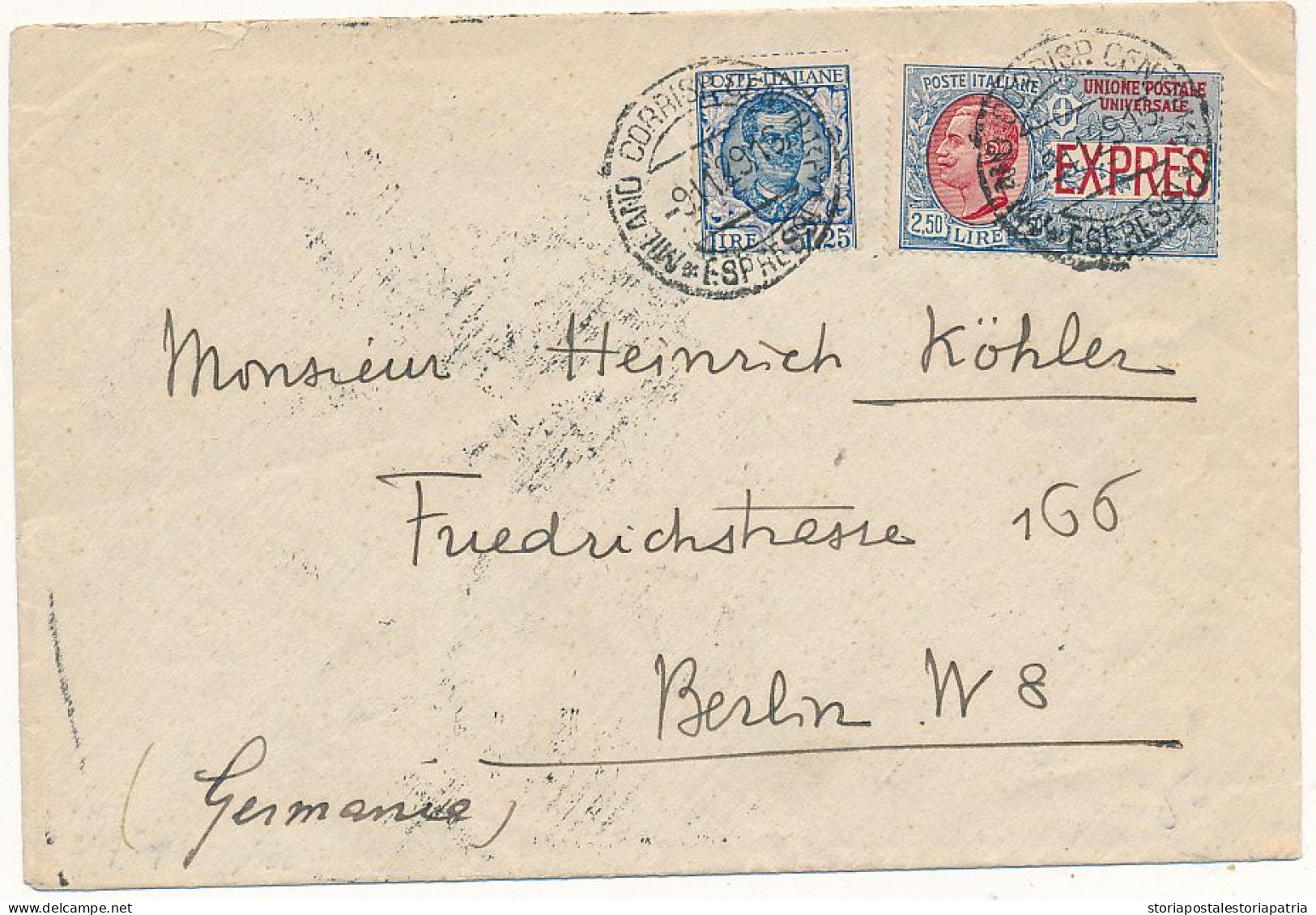 1929 ESPRESSO X ESTERO GERMANIA  2,50 ESPRESSO LEONI + 1,25 FLOREALE - Correo Urgente