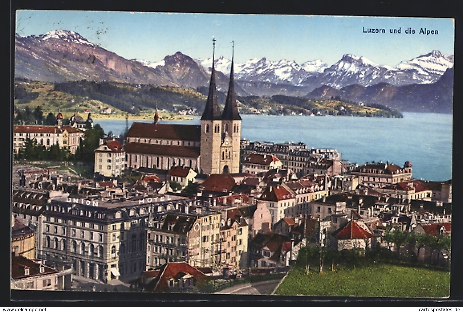 AK Luzern, Ortsansicht Mit Union Hotel & Alpenpanorama  - Lucerne