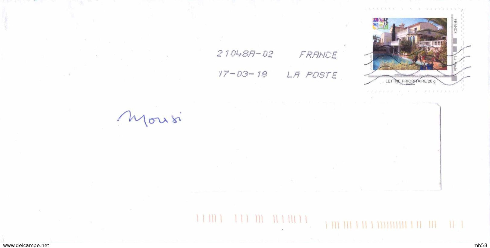 FRANCE - MonTimbraMoi Villa Avec Piscine Sur Enveloppe De 2018 - Lettre Prioritaire 20g - Briefe U. Dokumente