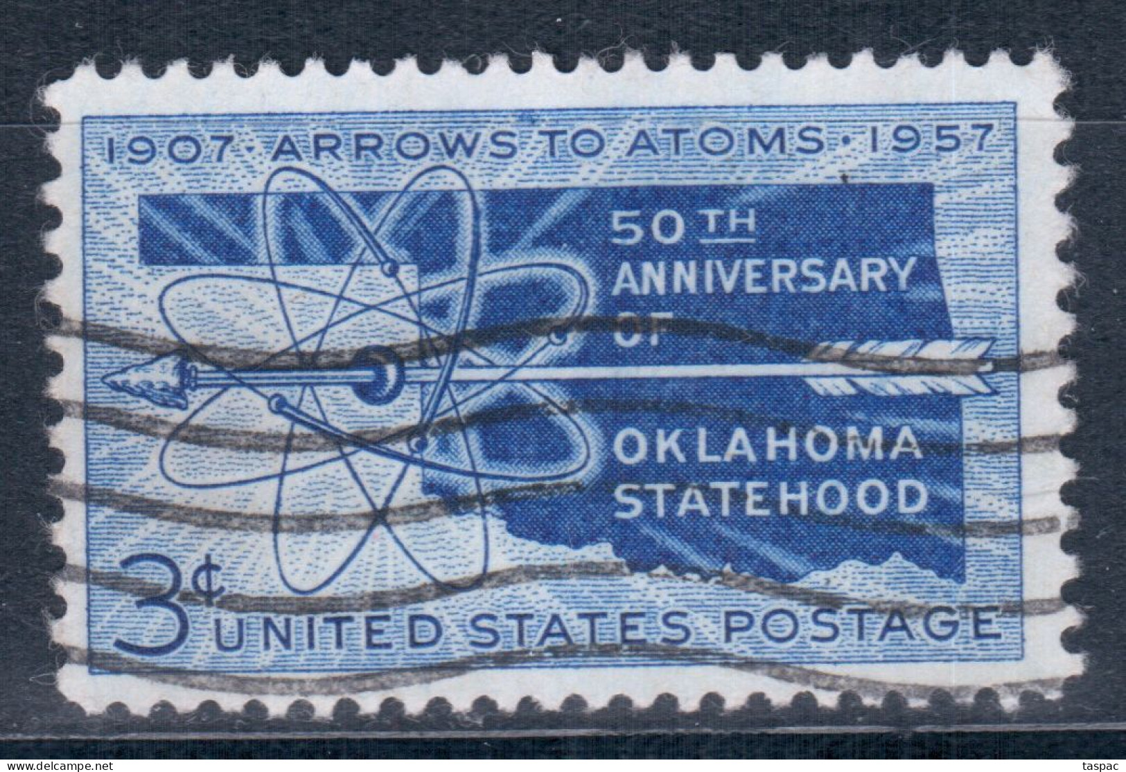 United States 1957 Mi# 714 Used - Oklahoma Statehood, 50th Anniv./ Atom / Space - Estados Unidos