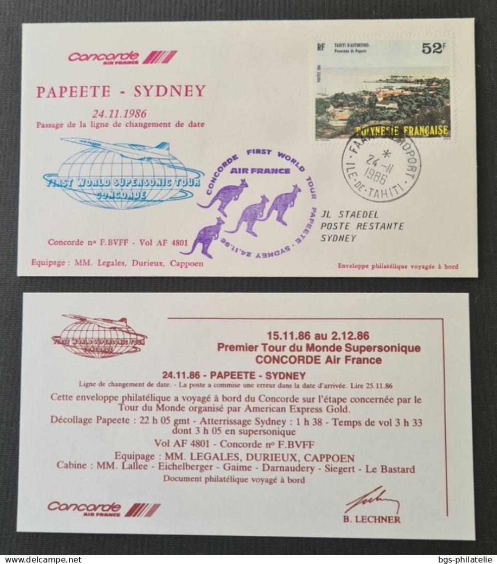 Concorde,  PAPEETE- SYDNEY Le 24/11/1986. - Concorde