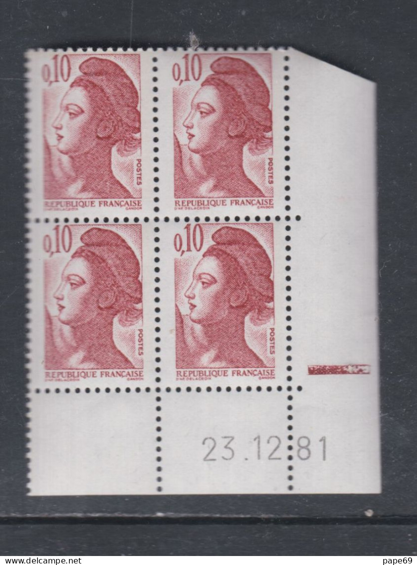 France Type Liberté N° 2179 XX : 10 C. Rouge-brun En Bloc De 4 Coin Daté Du 23 . 12 . 81, 1 Barre, Sans Charnière TB - 1980-1989