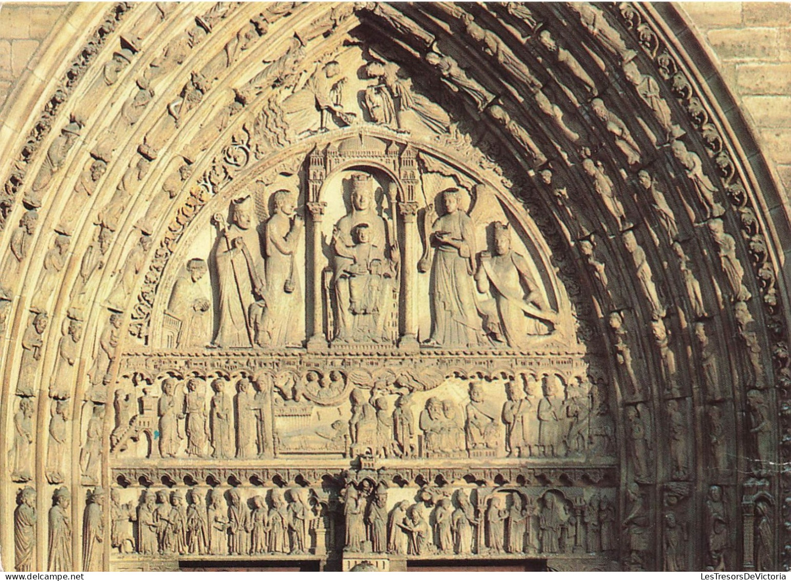 FRANCE - Paris - Cathédrale Notre Dame - Tympan Du Portail Sainte Anne - Sculpture Romane - Carte Postale - Notre Dame De Paris