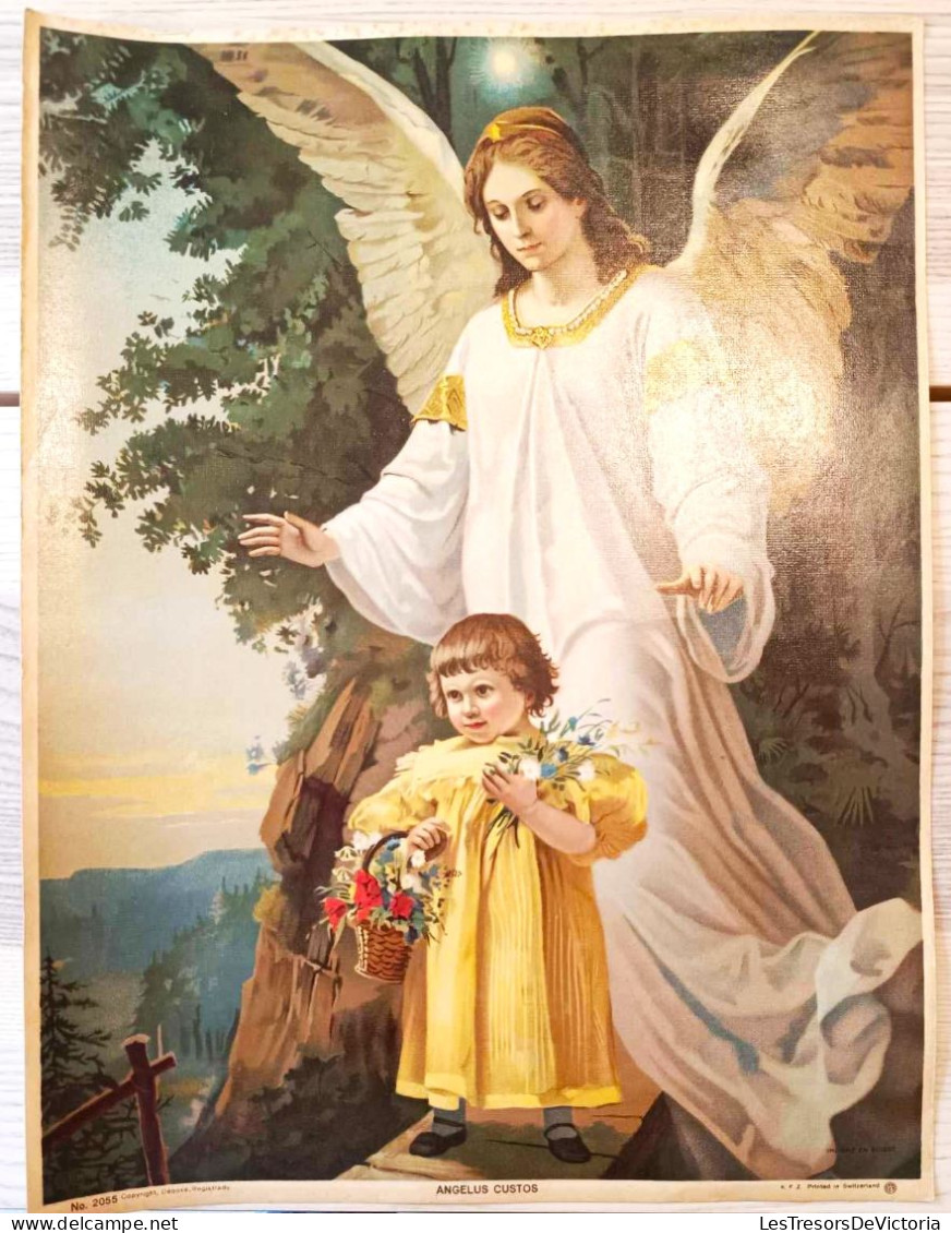 Affiche Religieuse - Dim 33/43cm - Angelus Custo - Ange Avec Un Enfant - Posters