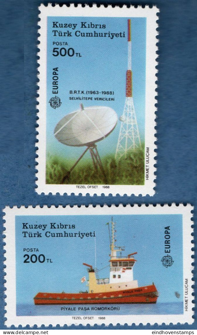 Kibris 1988 Cept Transport & Telecommunication 2 Values MNH Tugboat Piyale Pasha, Antenna Television Bayrak - 1988