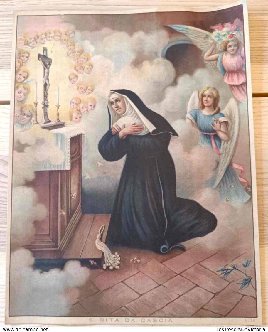 Affiche Religieuse - Dim 33/43cm -St Rita De Cascia - Sainte Rita Priant Parmi Les Anges - Manifesti