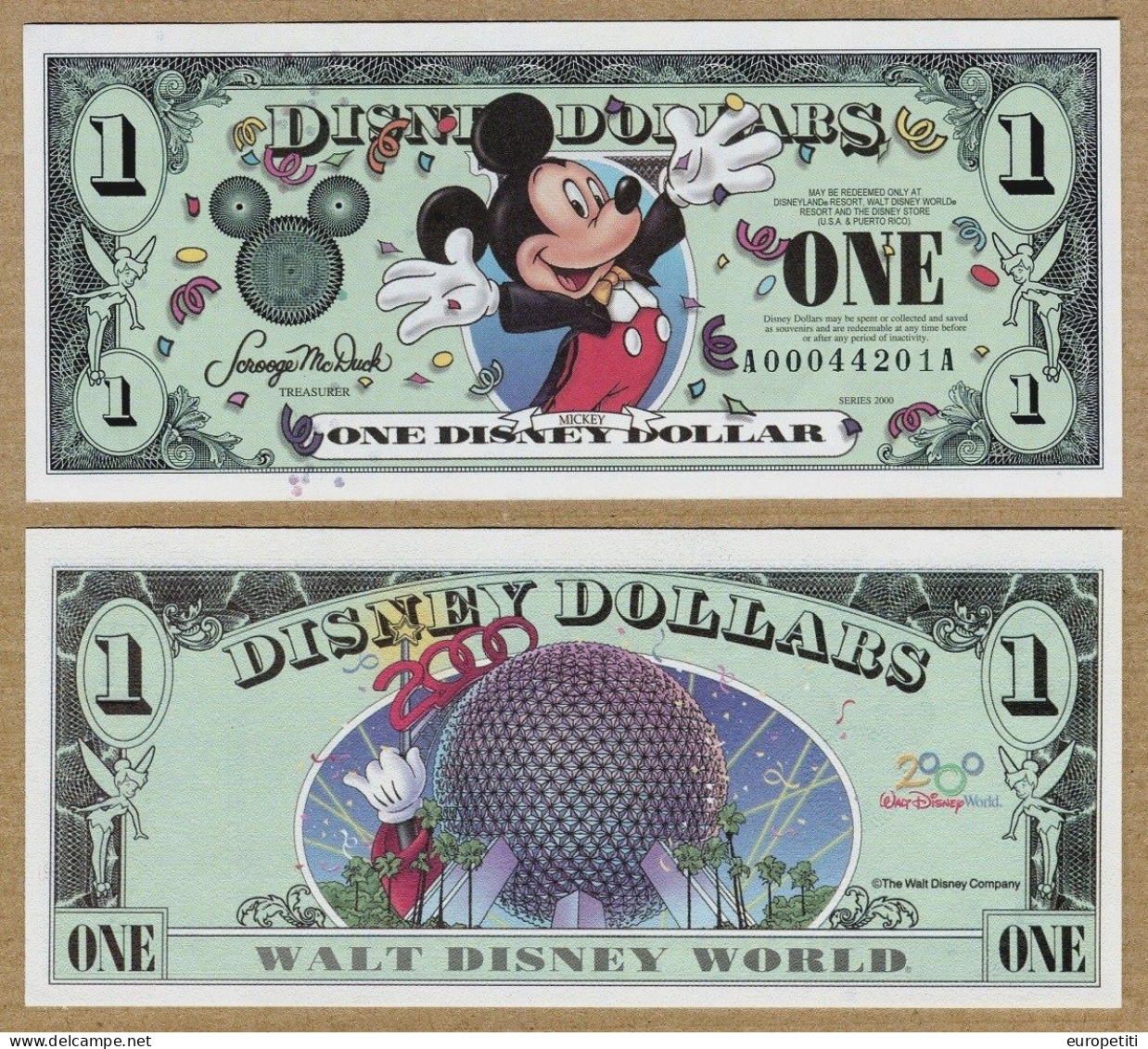 1 Disney Dollars USA.     "Mickey".     1$     (NEUVE - UNUSED). - Sin Clasificación