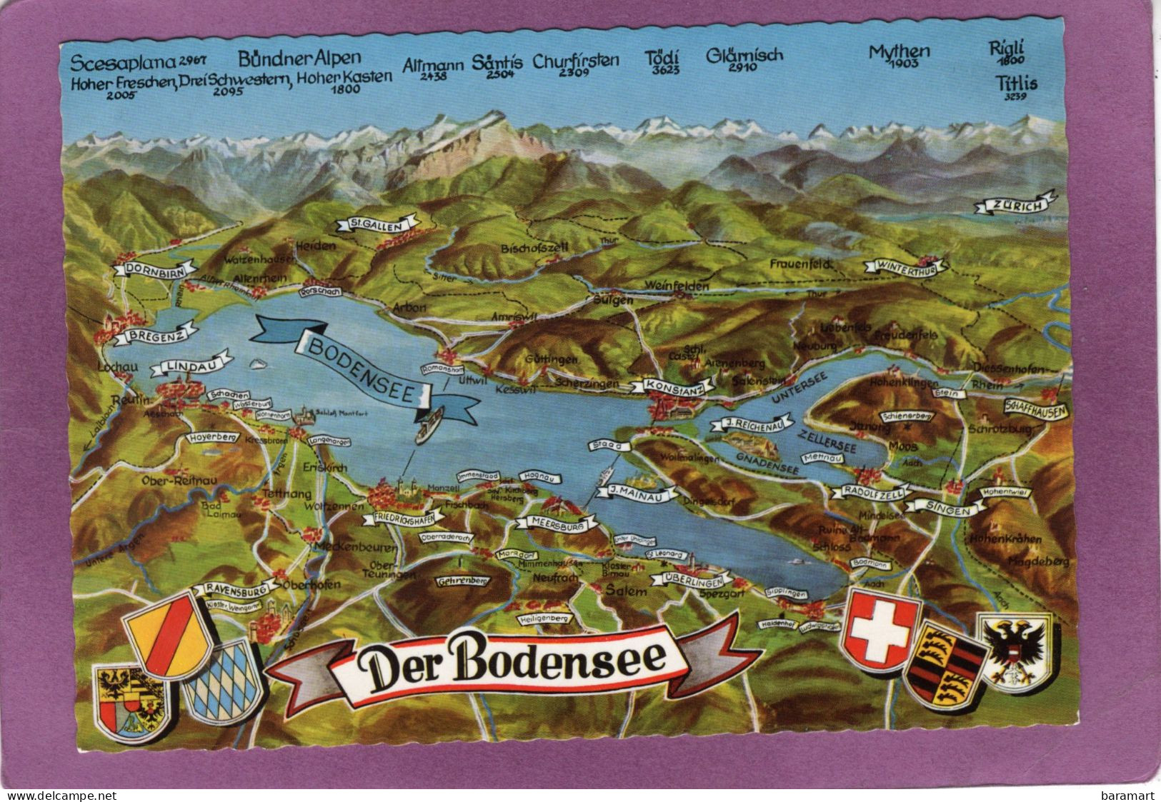 Der Schöne Bodensee  Geografische Postkarte Wappen - Mapas