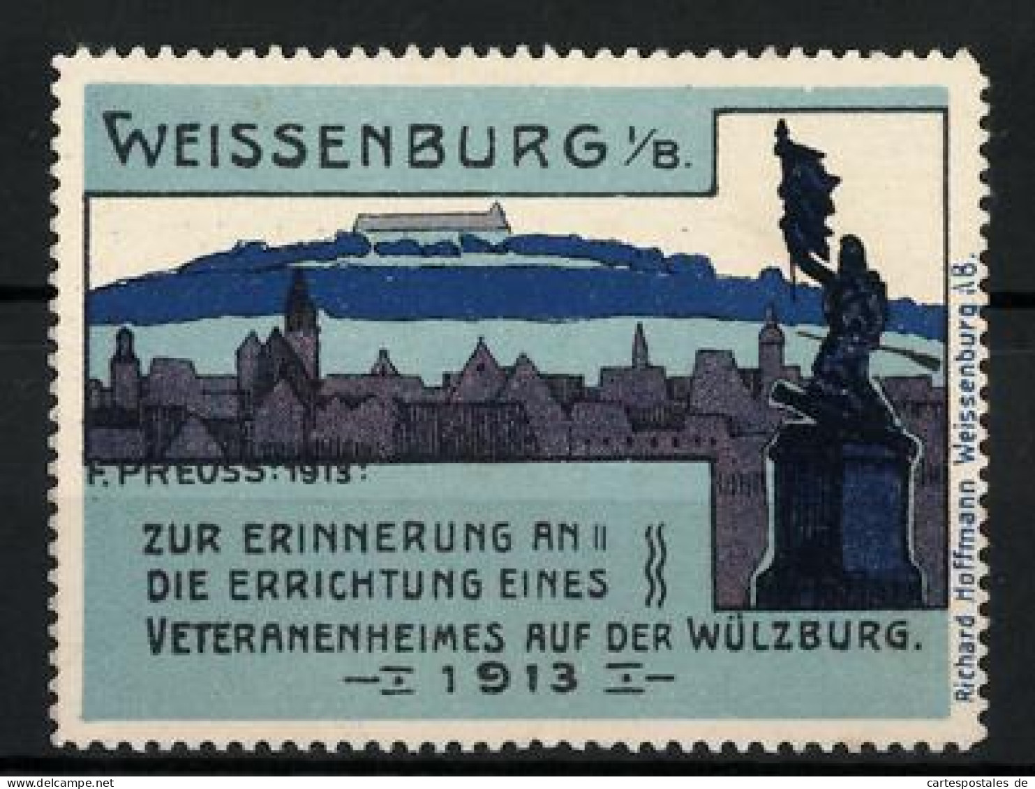 Reklamemarke Weissenburg I. B., Stadtpanorama Mit Wülzburg, Zur Erinnerung An Die Errichtung Eines Veteranenheimes 19  - Cinderellas