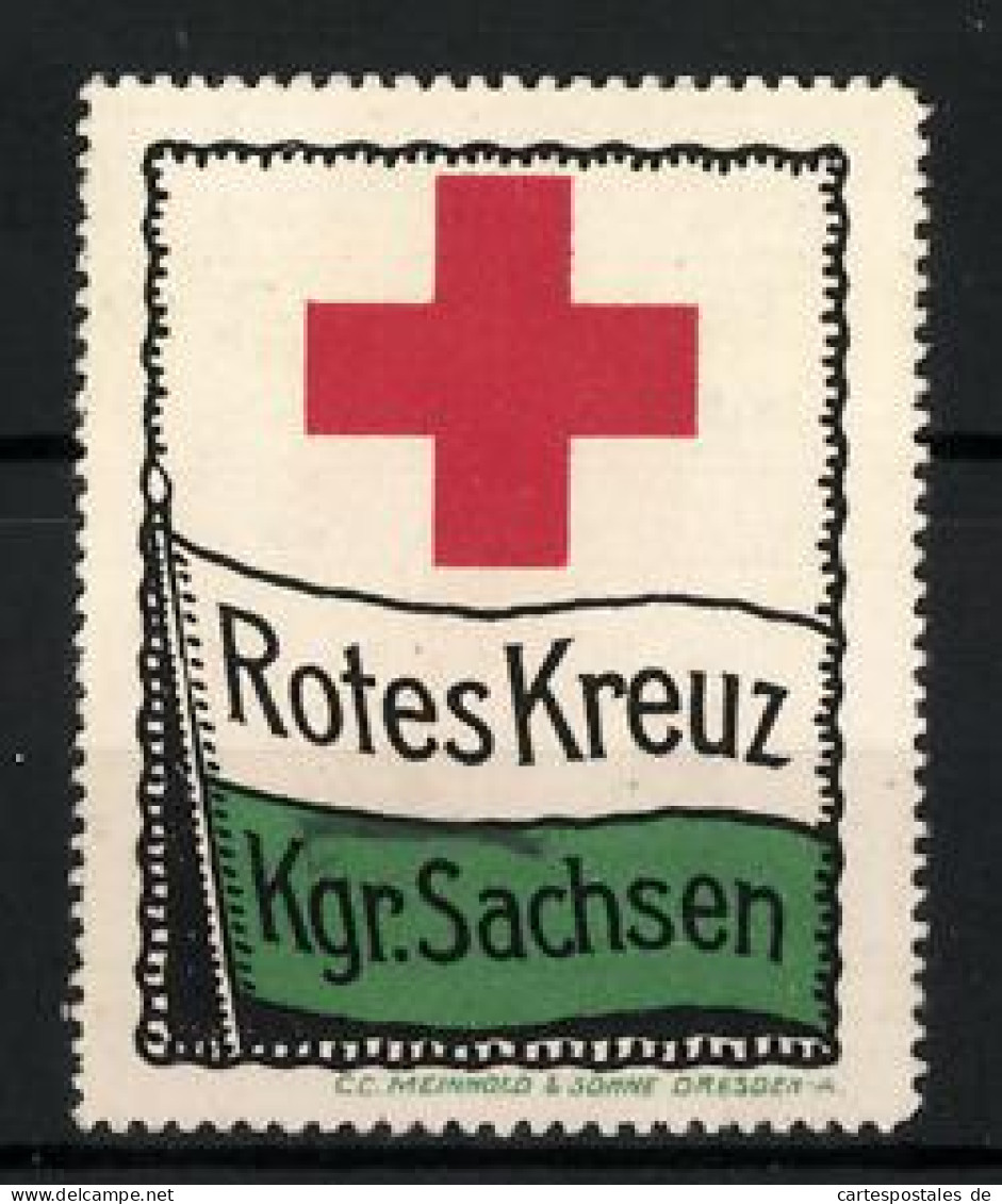 Reklamemarke Rotes Kreuz, Kgr. Sachsen, Flagge  - Cinderellas