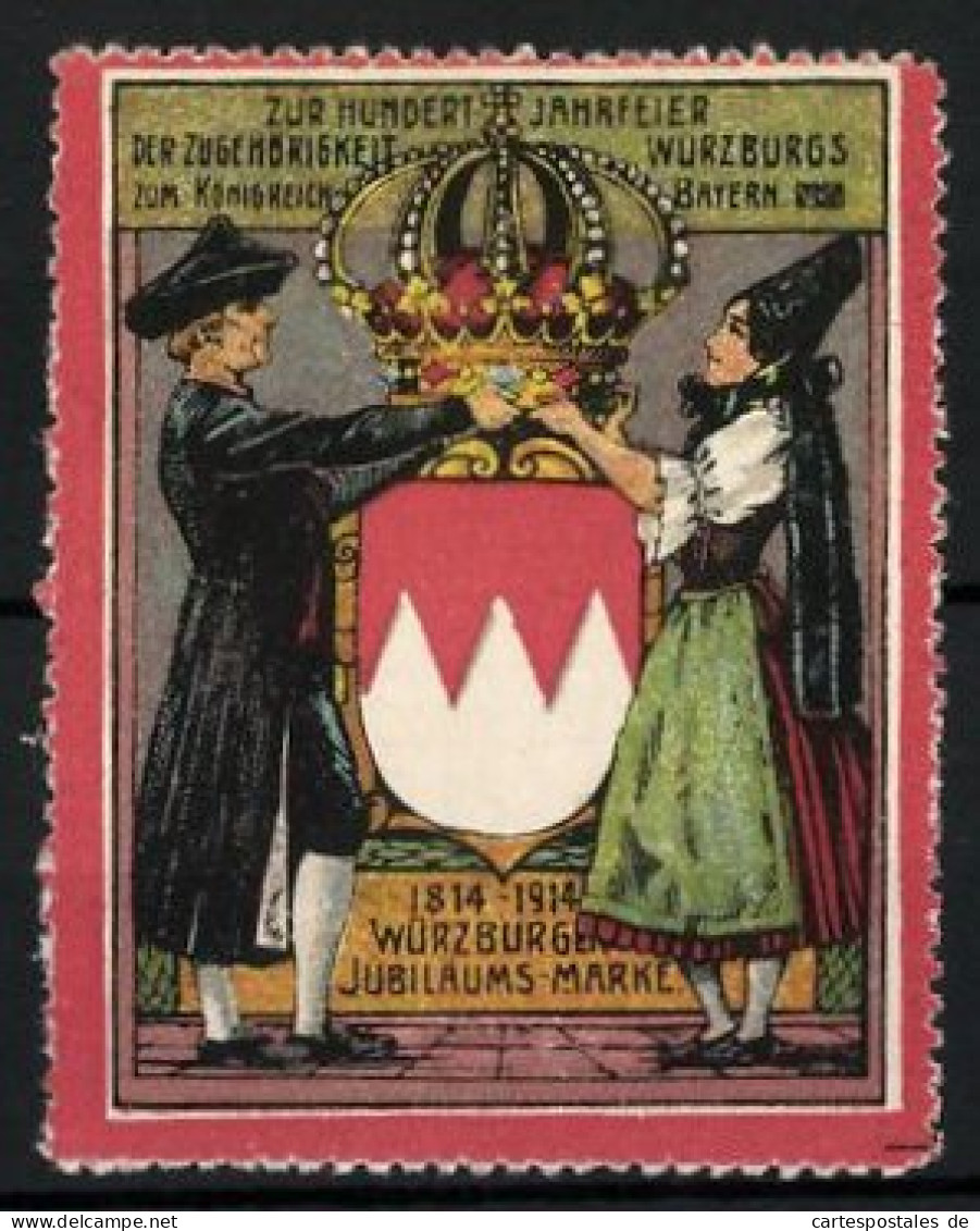 Reklamemarke Würzburg, Zur Hundert Jahrfeier Der Zugehörigkeit Würzburgs Zum Königreich Bayern, 1814-1914, Wappen  - Cinderellas