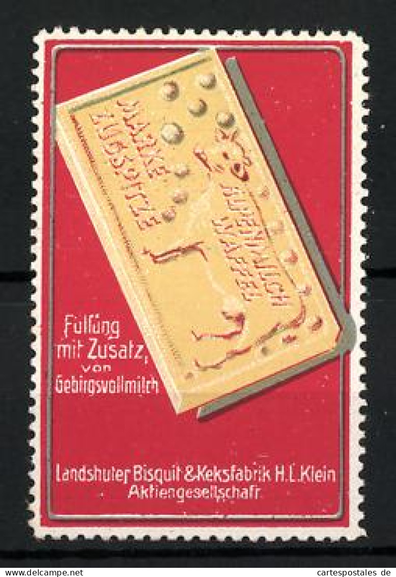 Reklamemarke Alpenmilch-Waffel, Marke Zugspitze, Landshuter Bisquit- Und Keksfabrik H. I. Klein AG, Waffelverpackung  - Cinderellas