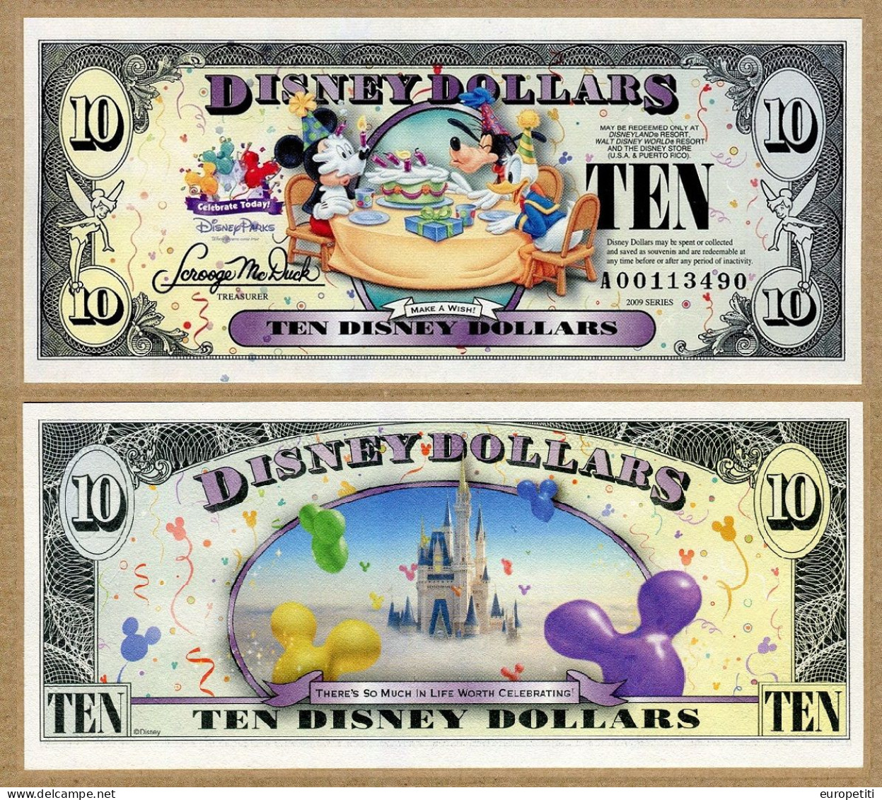 1 Disney Dollars USA.     "Mickey & Ses Amis".     10$     (NEUVE - UNUSED). - Unclassified