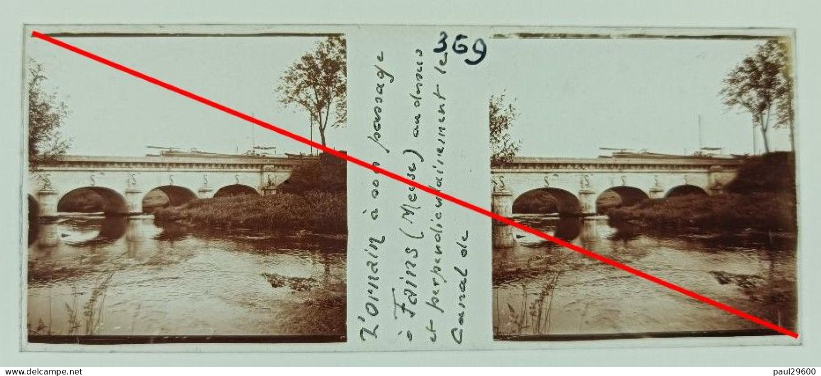 Photo Sur Plaque De Verre, Guerre 14/18, Meuse, Fains, Pont De L'ornain, Berge, Arbres. - Diapositiva Su Vetro