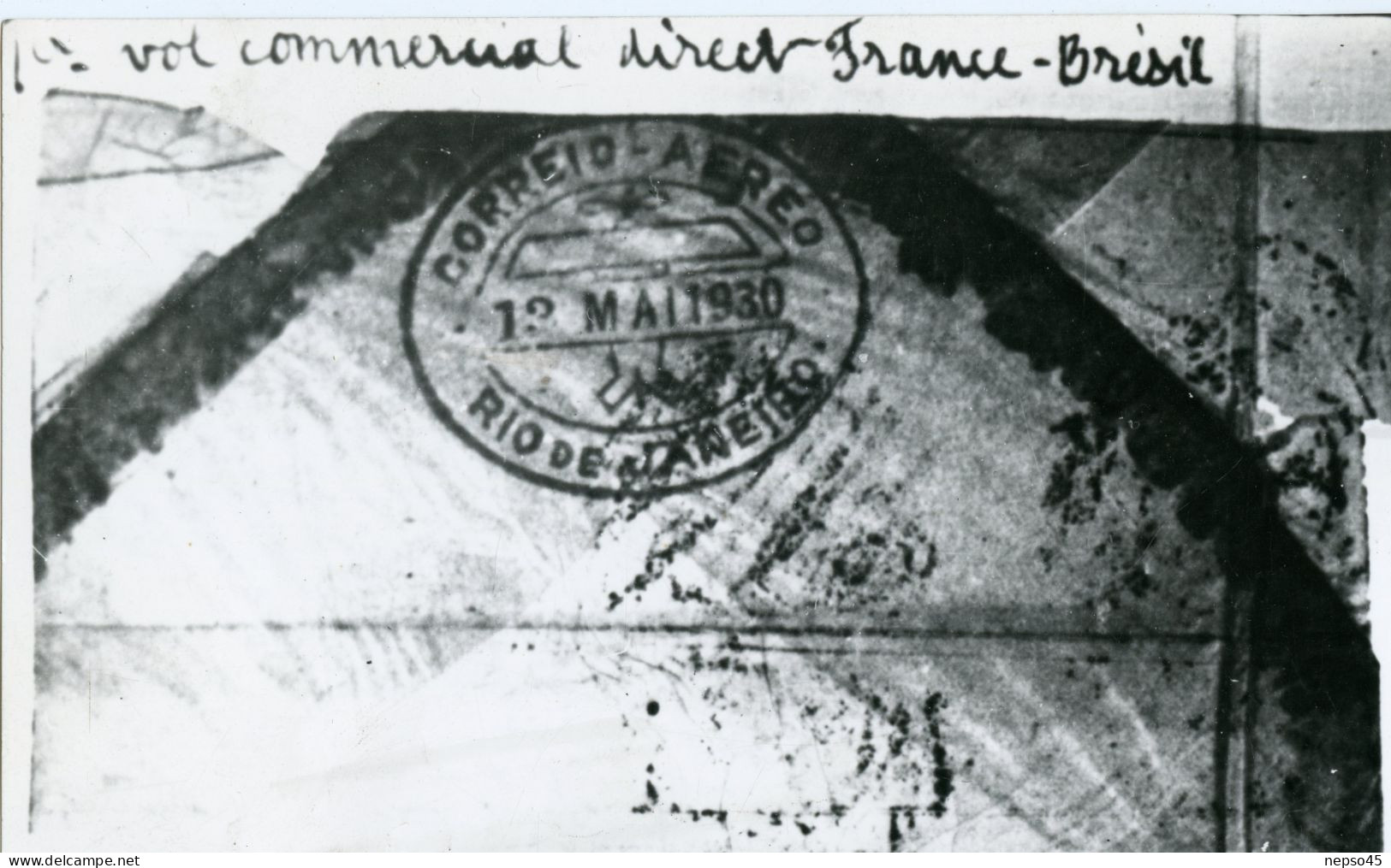 Avion.courrier Signé Mermoz Voyagé Liaison Postale Paris France Et Rio  Amérique Du Sud.Laté 28.détails Du Voyage. - Aviación